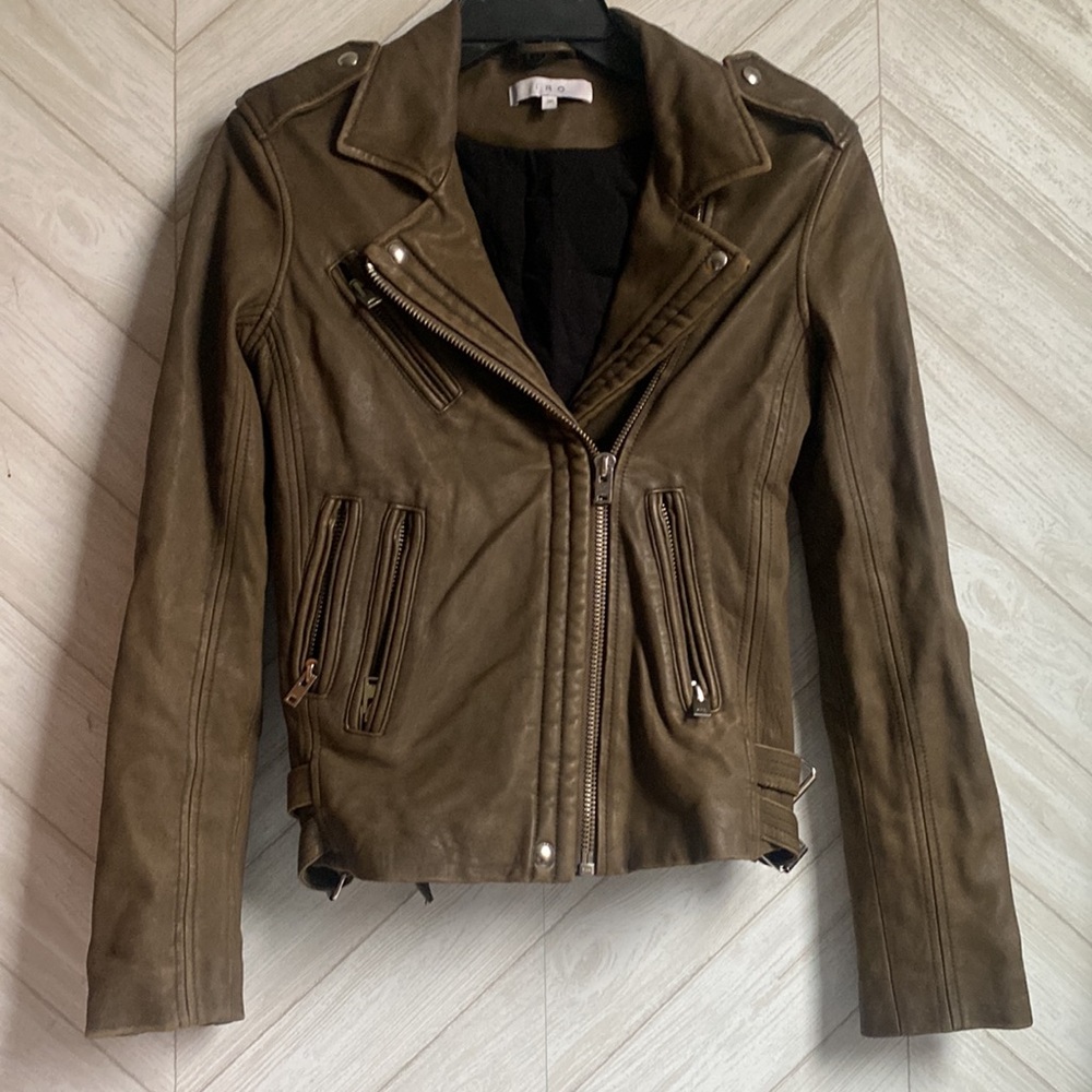 IRO Han leather Moto jacket 36 khaki